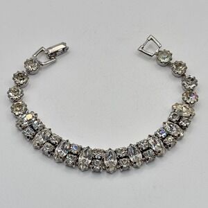 Vintage Weiss Bracelet Double Strand Clear Ice Rhinestones Silver Tone 6 3/4"